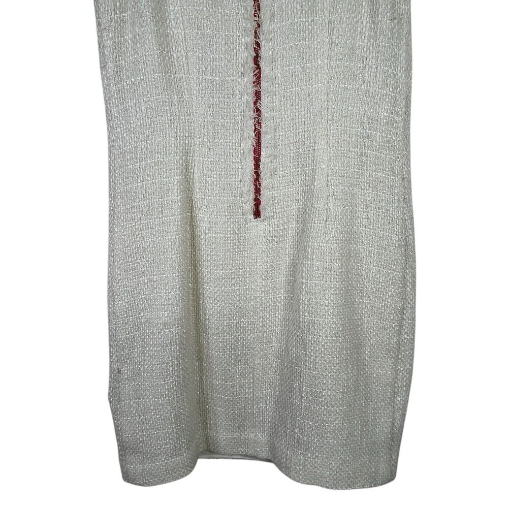Sail To Stable Tweed Sleeveless Mini Dress Sz 0 Cream Raw Hem Neck Glam-Chic - Picture 6 of 11